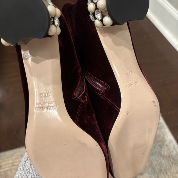 NEW-Miu Miu Suede Burgandy Crystal-Pearl Embellishment Boots Size US 7.5 - Picture 2 of 8